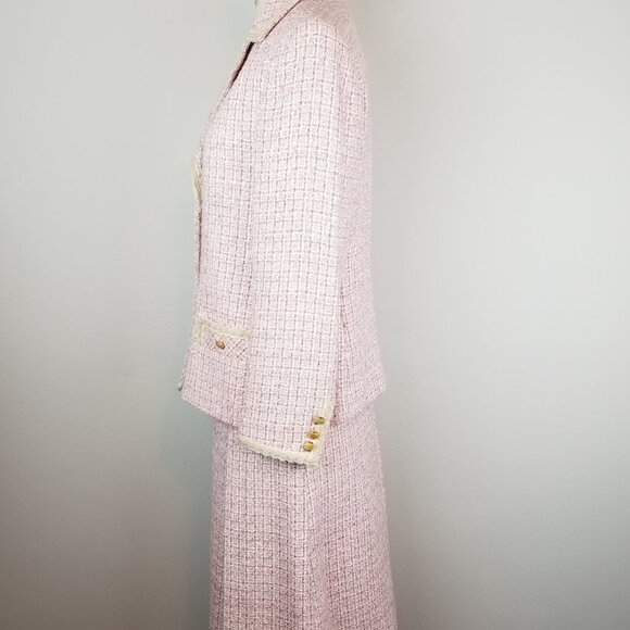 Vintage 1950's Classic Pale Pink Tweed 2 pc Tweed Blazer Skirt Suit Set * Small - Picture 8 of 16